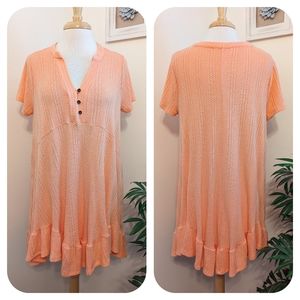 Ces Femme Knit Crochet Baby Doll Mini Dress Coral Peach Orange Large